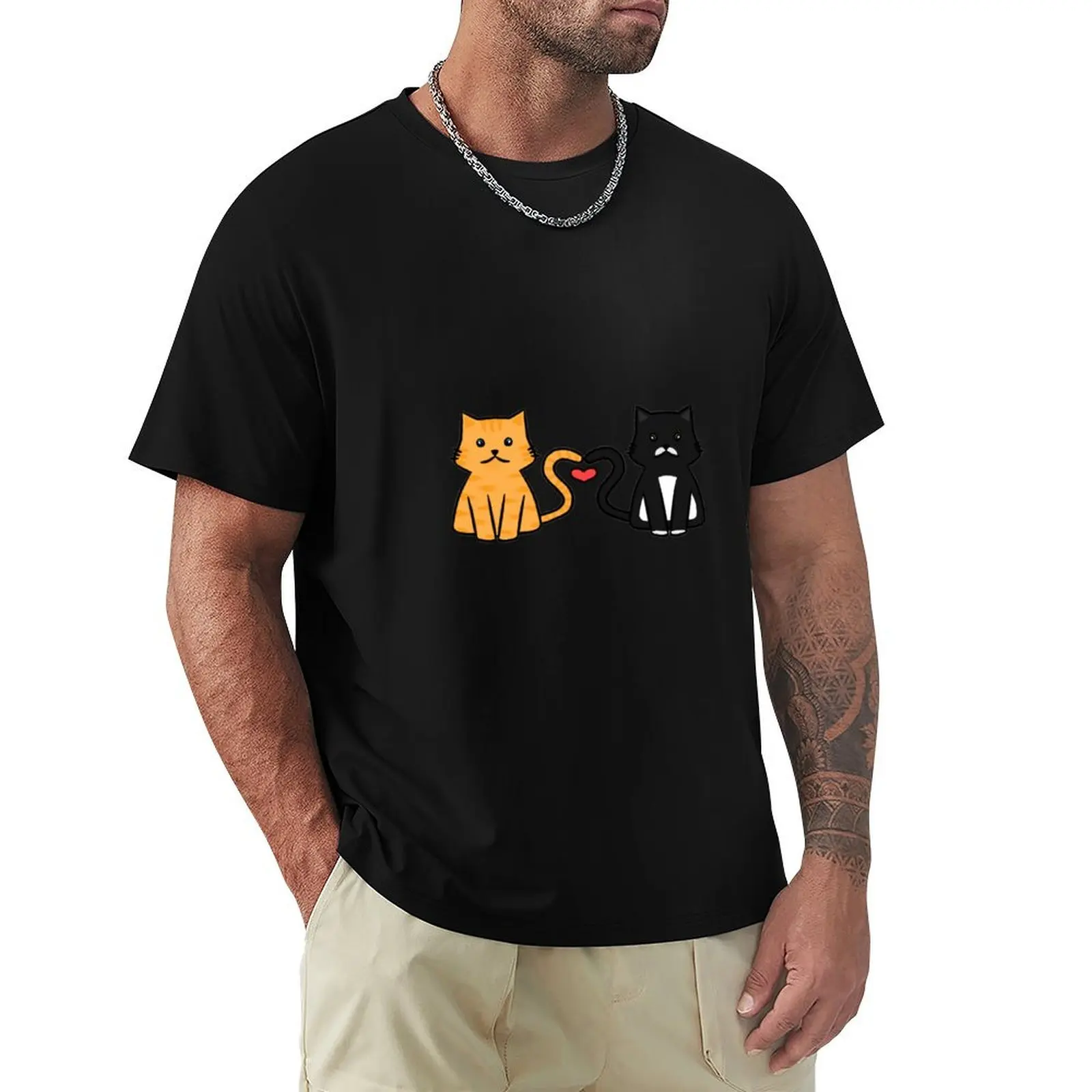 Gin The Ginger Cat and Rexy The Tuxedo Cat - A CATastrophic Love Story T-Shirt Large Size Soft Cotton T-Shirt