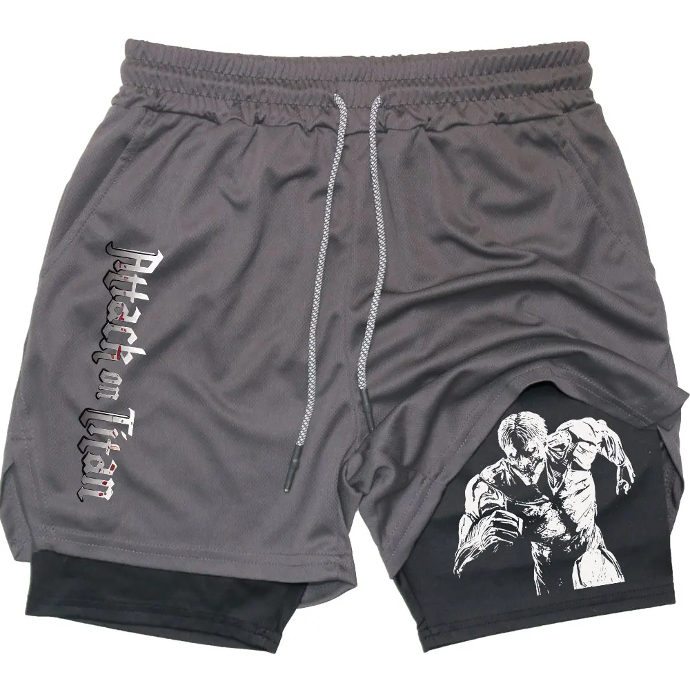 Men Performance Shorts Anime Attack On Titan Print Gym Summer Sports Fitness Workout Jogging Short Pants