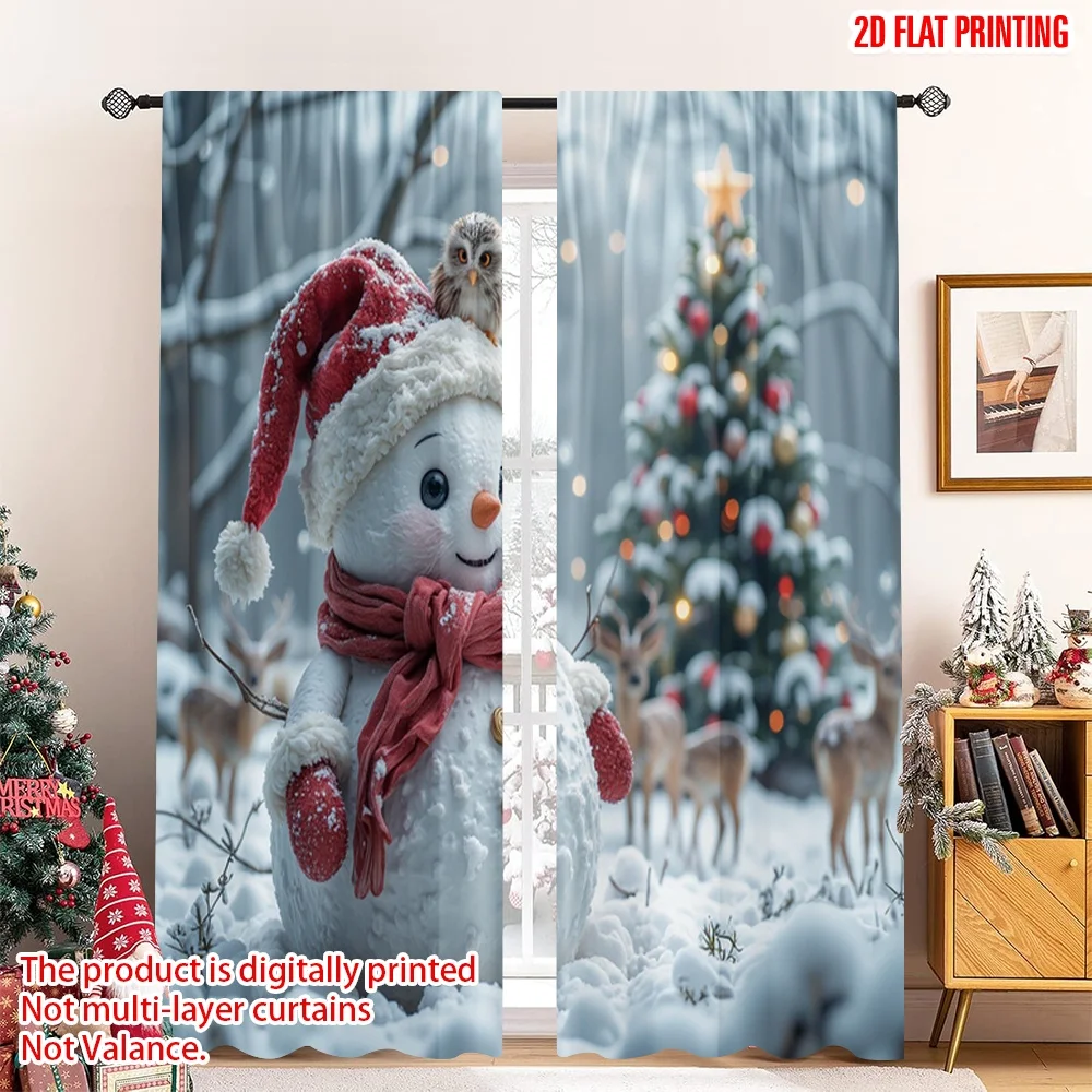 

2pcs 2D flat printing Merry Christmas Popular Party Window Curtains Snowman Owl Deer Christmas Festive Polyester Without