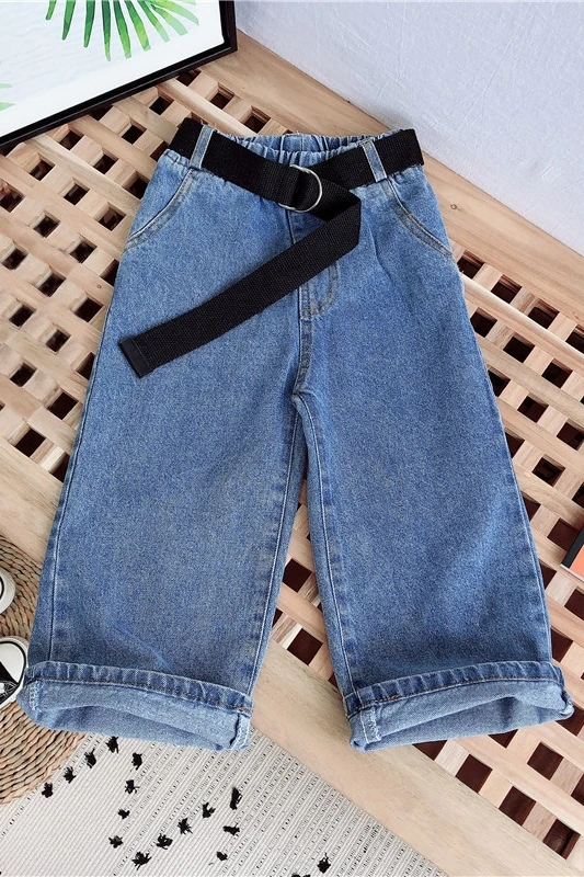 Jeans Pants Ankle Length Elastic Waist Loose Solid Cotton New Fashion Comfortable Cute Simple Spring Auutmn Children Unisex