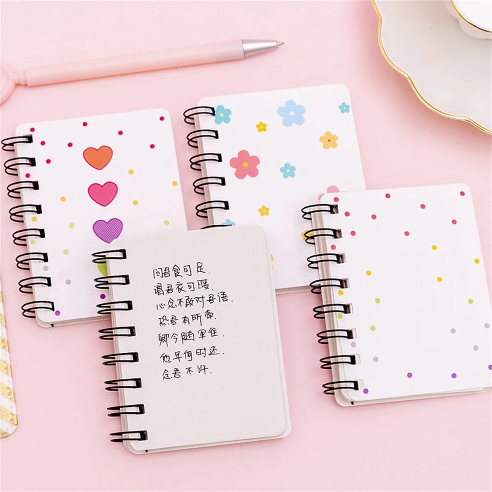 Student Cute Mini Portable Loose-Leaf Notebook Notepad A7 Small Flower Love Heart Bear Side Flip Coil Book Pocket Book 2024