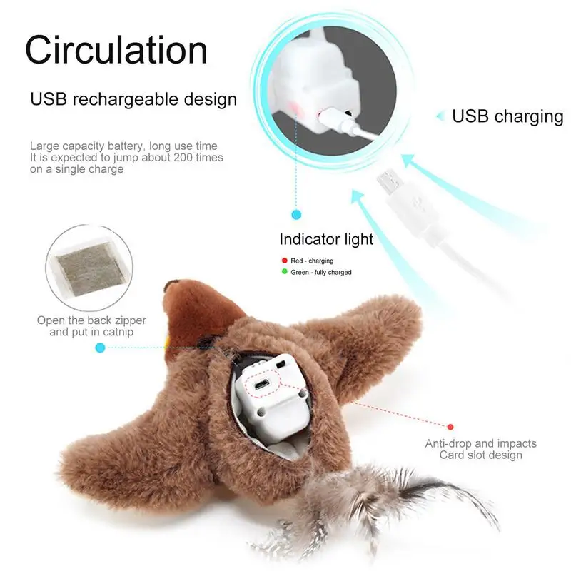 Chirping Bird Cat Toy USB Rechargeable Flapping Kitten Toys interactive swinging bird pet cat toy intelligent flapping trigger