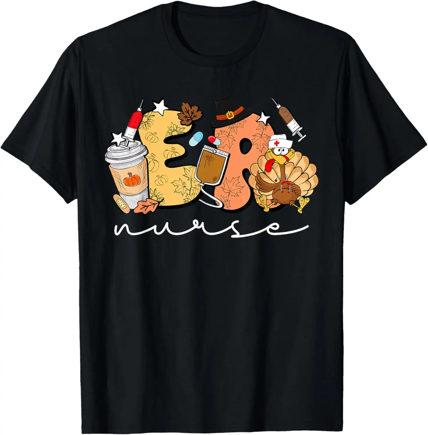 

Retro Thanksgiving ER Nurse Turkey Emergency Room Nurse T-Shirt