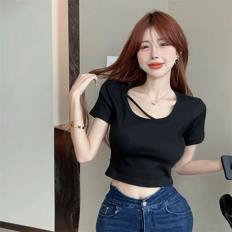 Crop Tops T-shirts Women Girlish Hollow Out Lovely Casual Tender All-match Korean Style Chic Summer Aesthetic Hotsweet Students