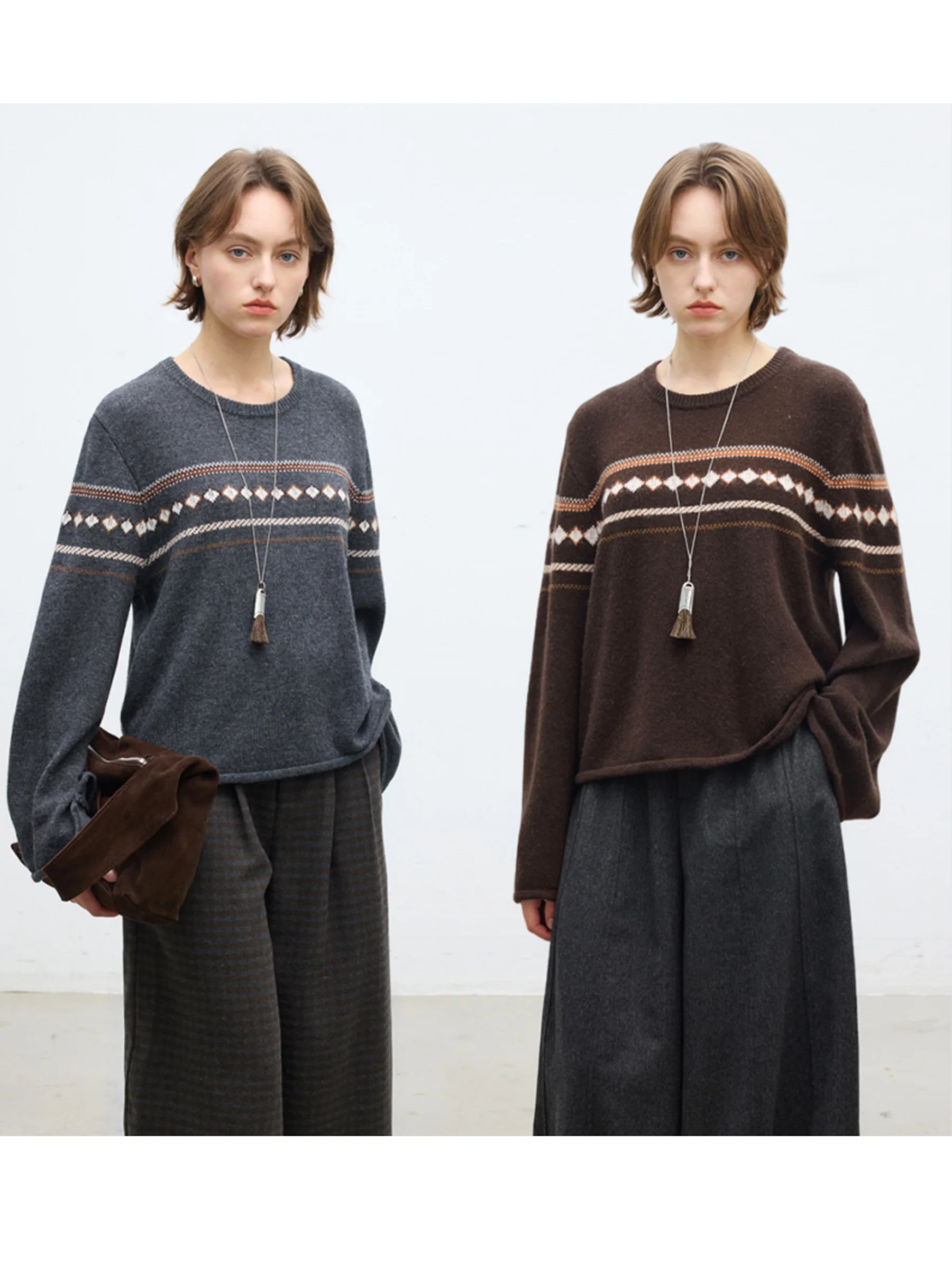 

Женский трикотажный свитер DotDrobe из смесовой шерсти с геометрическим узором, широкими рукавами, круглым вырезом, мягкой тканью, повседневный, с длинными рукавами