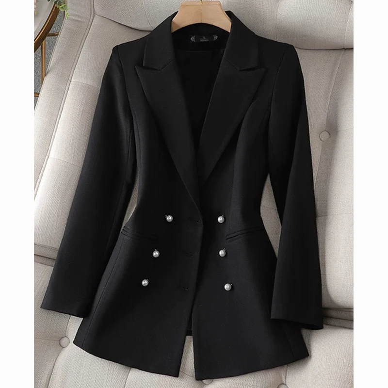 Black Double breasted Women\'s Blazer Jacket Office Business Female Coat 2023 Autumn Winter New Women Casual Blazer Outwear