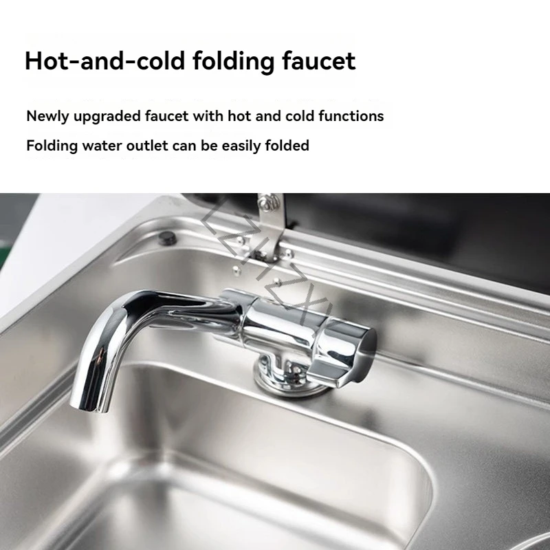 Rv Modified 304 Stainless Steel Sink Gas Stove, Car with Tempered Glass Cover Faucet Suitable for Camper, Ship Kitchen