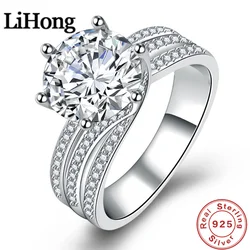 Luxury 925 Sterling Silver Ring Aaa Cubic Zirconia Crystal Ring For A Woman'S Engagement Party Jewelry Gift