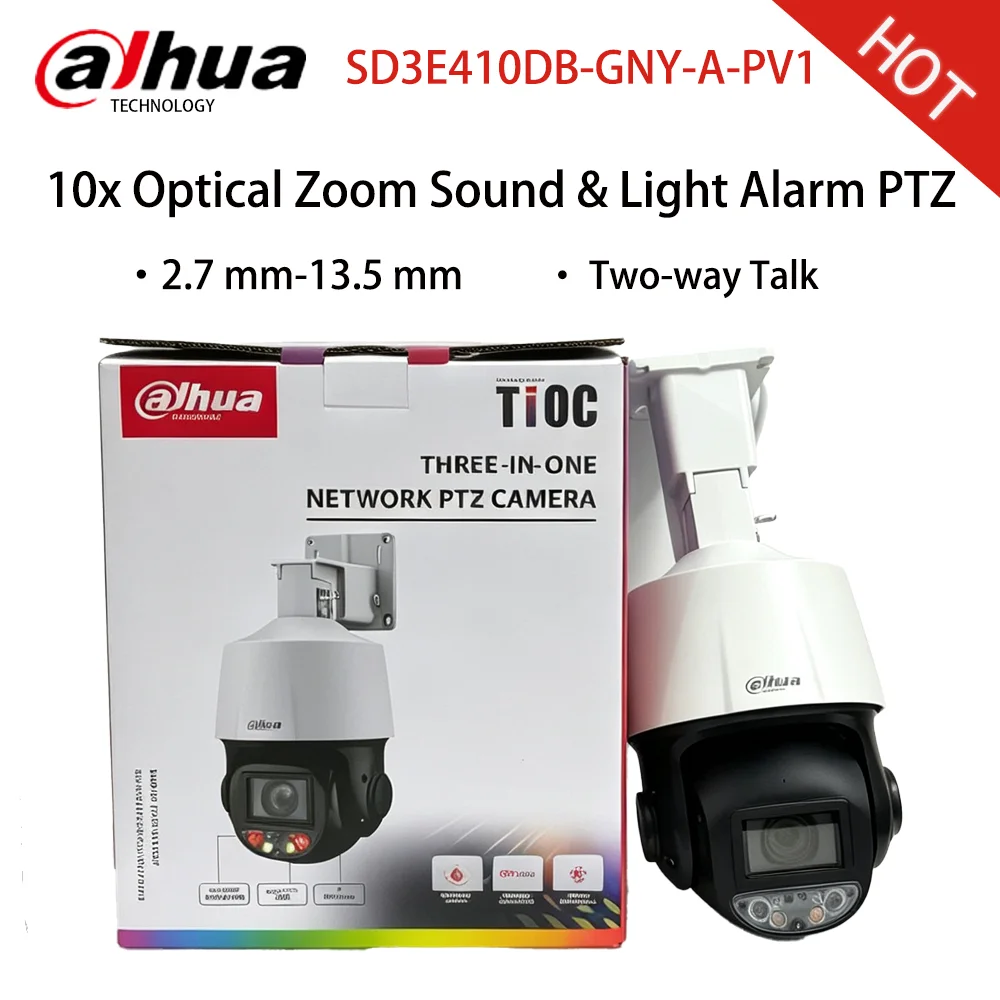 Dahua SD3E410DB-GNY-A-PV1 4MP 10x TiOC WizSense  PTZ Camera  Human and Vehicle  Detection Built-In Two-Way IP66 MSD CCTV