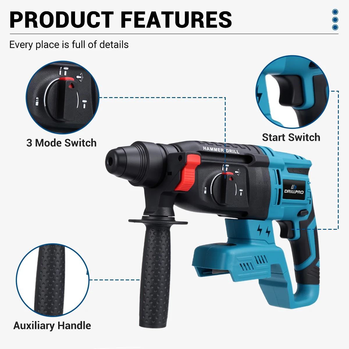Drillpro Bürstenloser Akku-Elektrowerkzeugsatz 125mm Winkelschleifer Elektrohammer 10mm Schlagbohrmaschine 800N.m Elektroschrauber – Detail 8