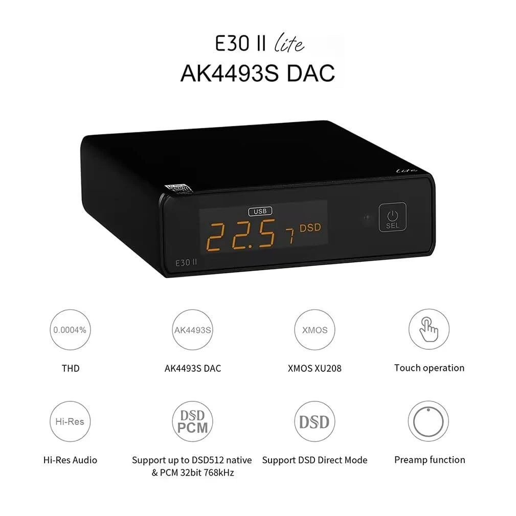 

HiFi USB DAC Digital Audio Converters AK4493S Chip DSD512 32Bit/768kHz XMOS XU208 USB/Opt/Coax Input RCA (Black)