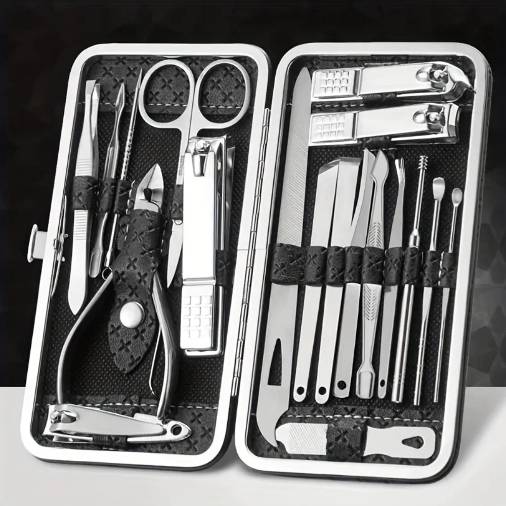

19pcs Professional Pedicure Kit Stainless Steel Foot Care Tools Toenail Clippers Home Travel Grooming Set for Men Women