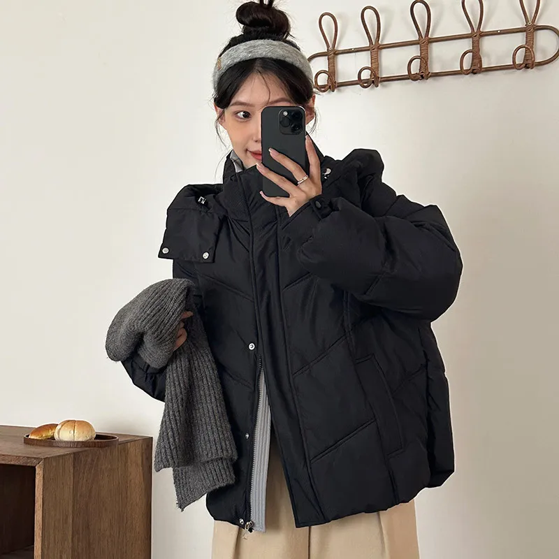 New Winter 2024 Women's Jacket Cotton Coat Hooded Short Tall Thickened Anti Cold Wave