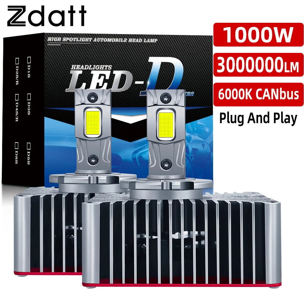 

Zdatt D1S D3S LED Headlights HID D2S D4S D5S D8S Turbo LED Canbus 1000W Two-sided CSP Chip 6000K Plug&Play Car Lamp Xenon HID