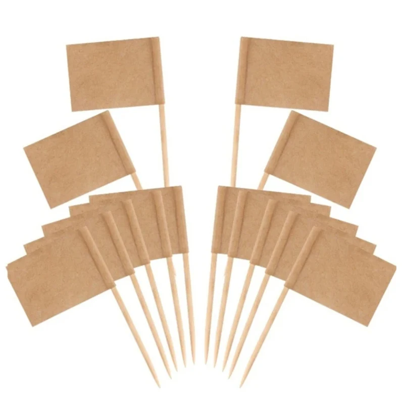 100 Pieces Blank Toothpick Flags Mini Labels with Wooden Sticks Cheese Markers Picks for Cupcake Party Drop shipping