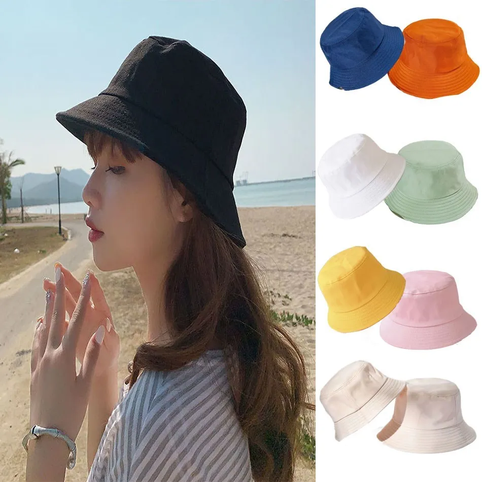 Summer New Fashion Bucket Hat For Kids cotoon Solid Color Fisherman Hats For Woman Streetwear Caps Child Daily Wear Casual Hats