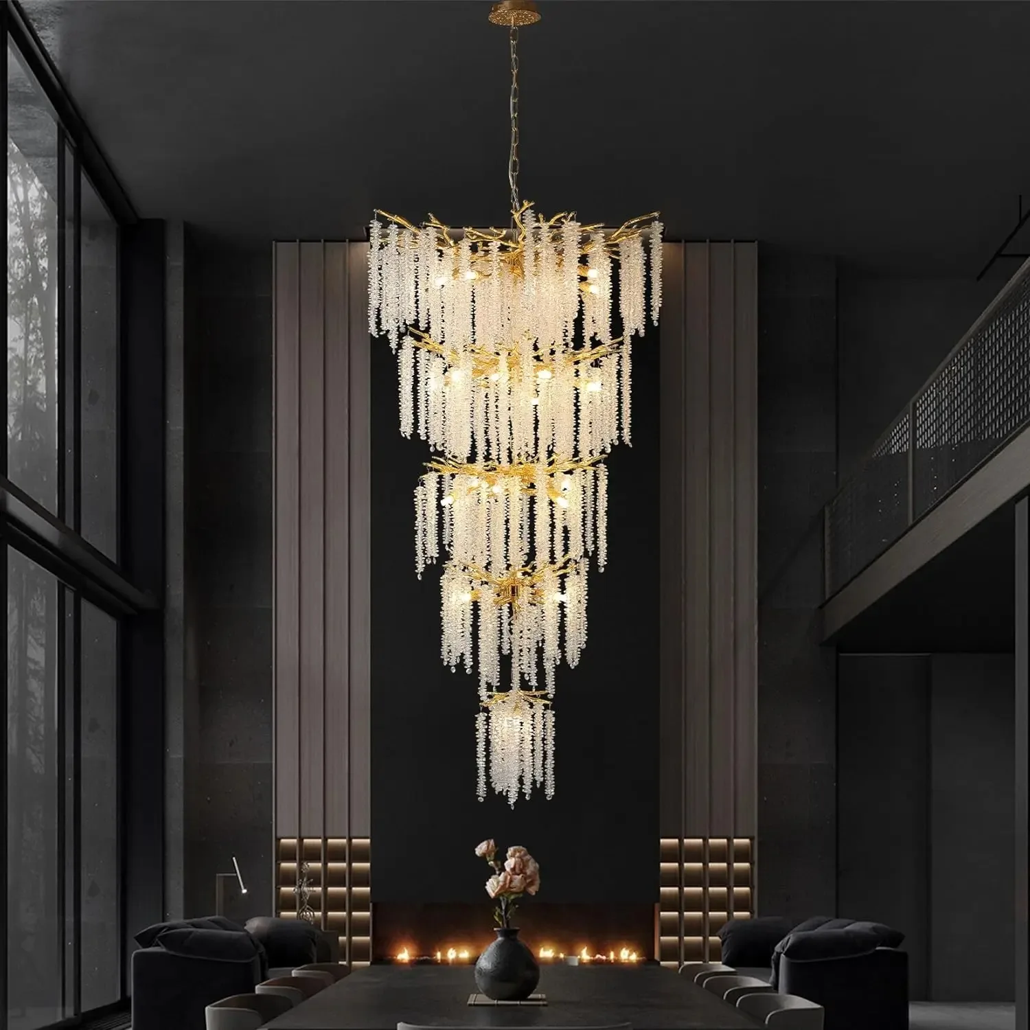 

Modern Large Luxury Living Room Chandelier For Staircase French New Design Tassel Crystal restaurant Pendant Lamp Lustre Fixture