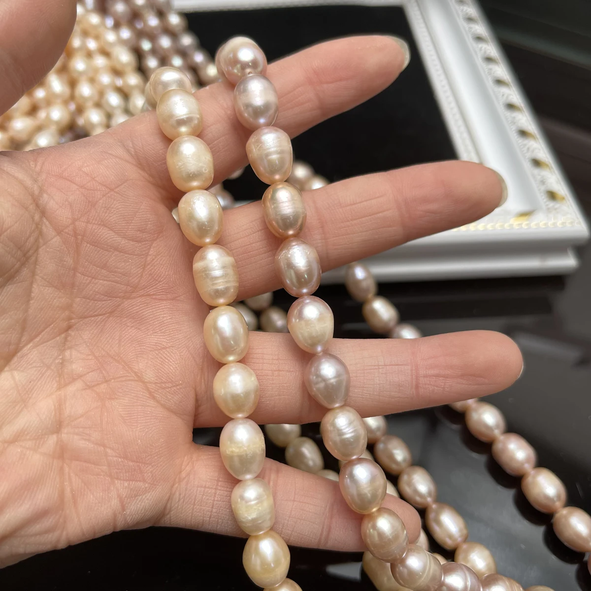 

9-10mm Natural Freshwater Pearl Orange Purple Big Rice Spacer Bead Jewelry for MakeDIY Necklace Earring Bracelet Accessory Women