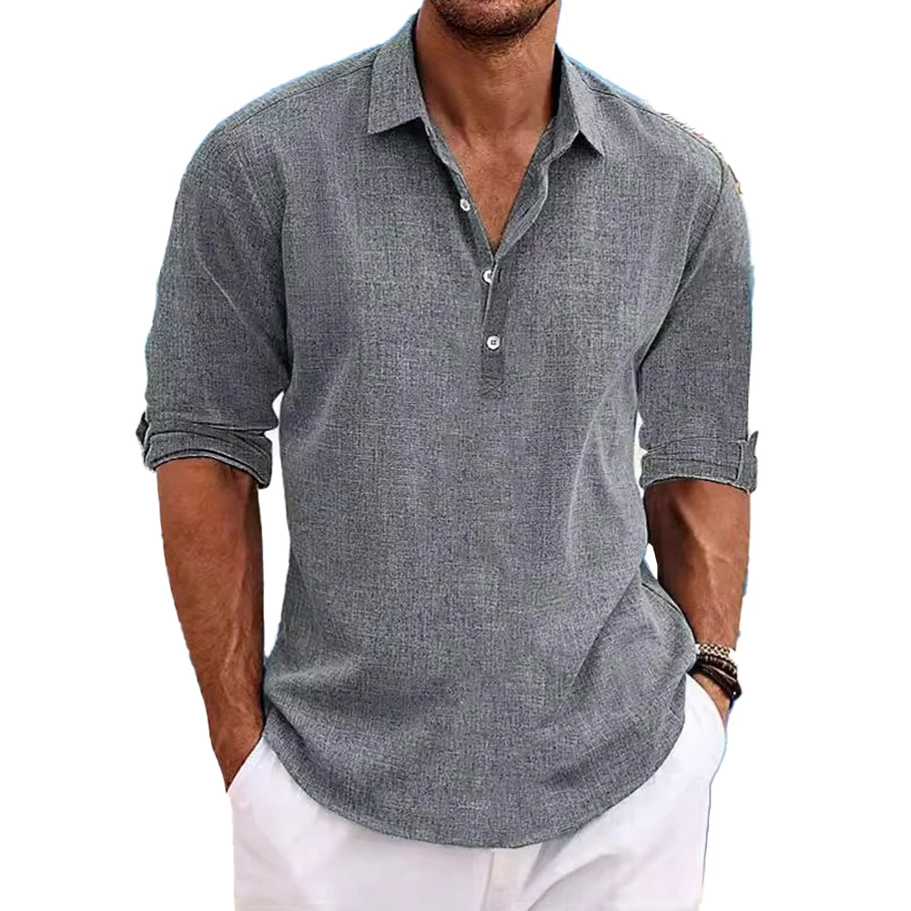 

Daily Shirt Shirt Holiday Lapel Lapel Shirt Men Polyester+Cotton Short Sleeve Slight Stretch Solid Color Autumn