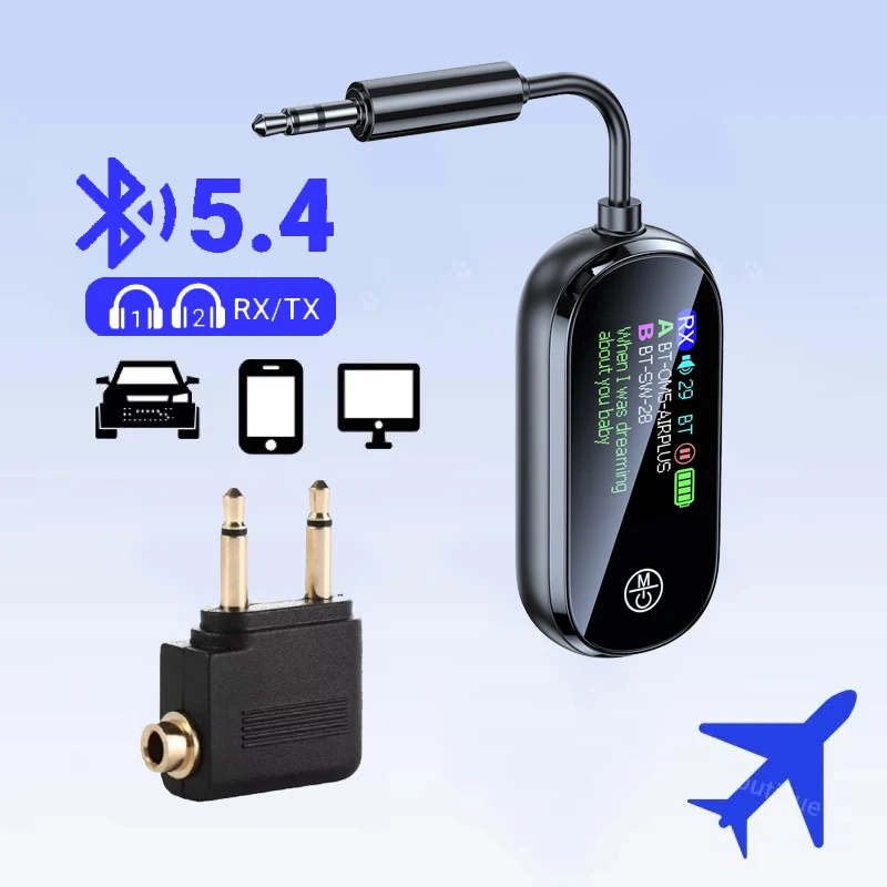 Nadajnik Odbiornik Bluetooth 5.4 2 w 1 Stereo 3.5mm AUX Adapter Audio Bezprzewodowy z Mikrofonem do Samolotu Samochodu TV PC Słuchawek — zdjęcie produktu 7