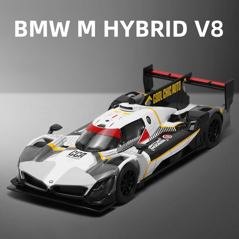 1:24 BMW M Hybrid V8 Model mobil balap Super, koleksi mainan anak-anak suara dan ringan, hadiah ulang tahun