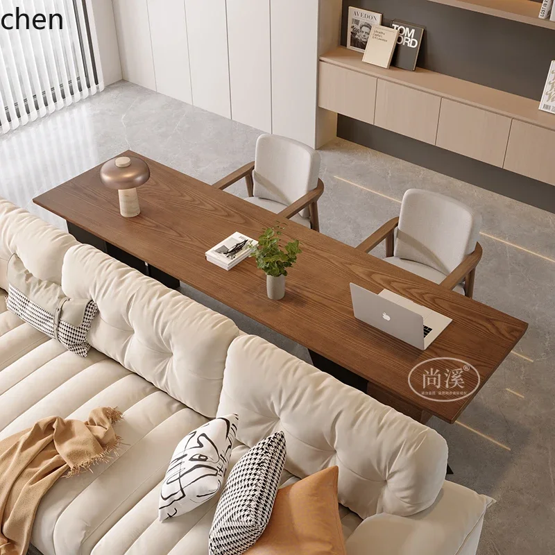 Mesa de centro de madera maciza H5.26 para sala de estar, escritorio largo para sofá, mesa doble para computadora, mesa de té de hierro forjado, mesa grande de aprendizaje, mesa de oficina.