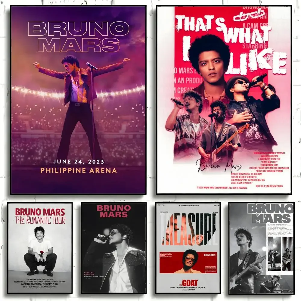 Singer Bruno Mars Poster Self-adhesive Art Waterproof Paper Sticker Coffee House Bar Room Wall Decor