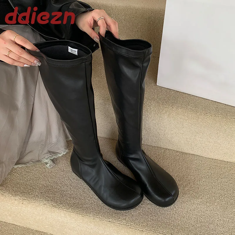 

lady New Fashion Round Toe Women Knee High Boots Slip On Shoes Female Height Increasing Footwear Ladies Long Stretch Boots Shoes