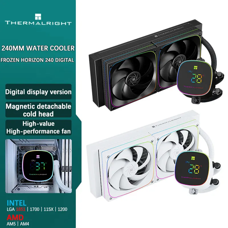 

Версия с цифровым дисплеем Thermalright FROZEN HORIZON 240, магнитная металлическая съемная холодная головка, высокопроизводительная поддержка вентилятора LGA1851