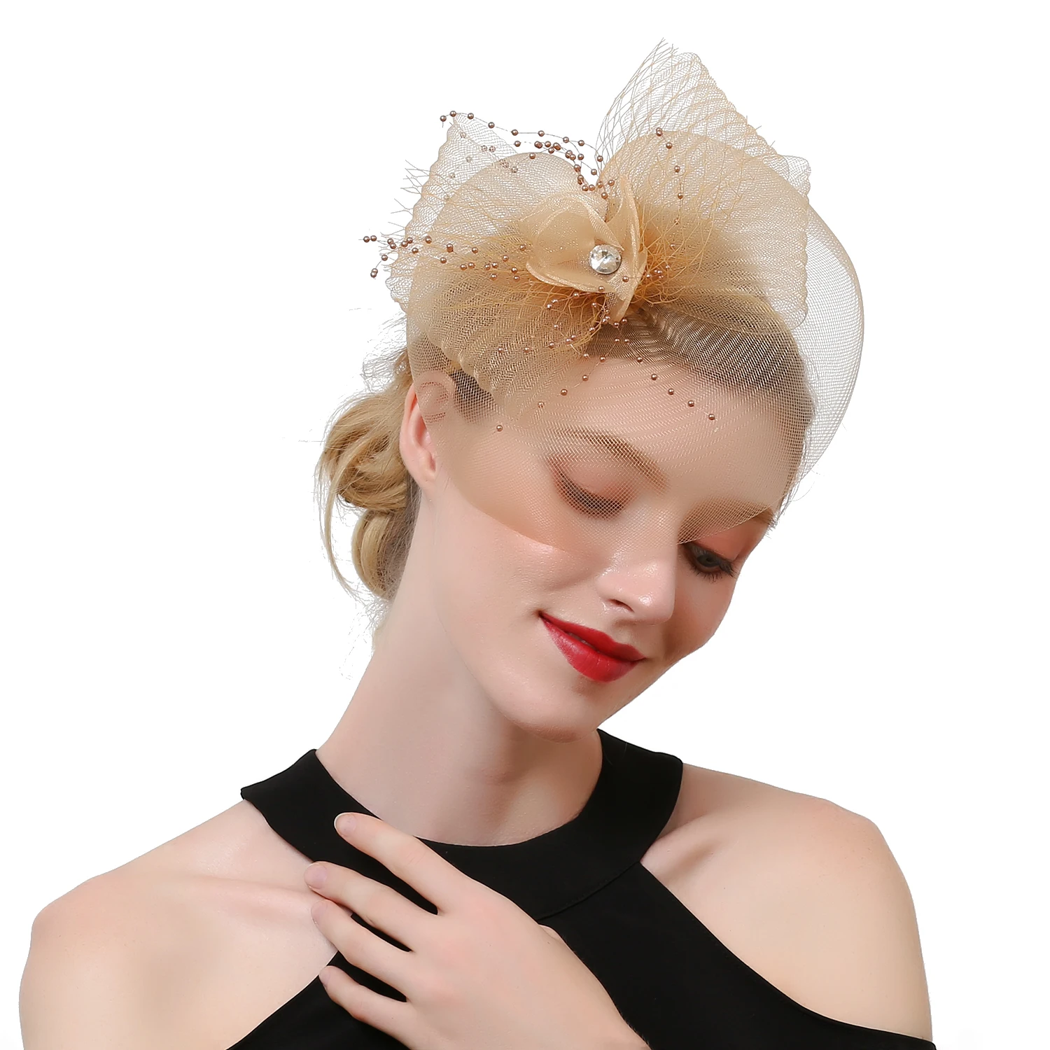 

Hot Selling Elegant Deluxe Mesh Fascinator Hat Modern Wedding Hair Accessory for Women Party Dance Top Hat Decoration
