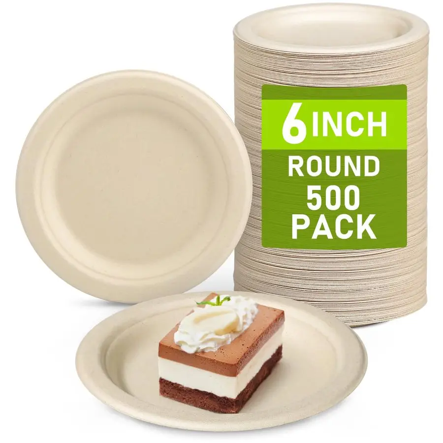 

Тарелки оптом, 500 шт., 100 6-дюймовых небольших компостируемых биоразлагаемых одноразовых тарелок для десертов