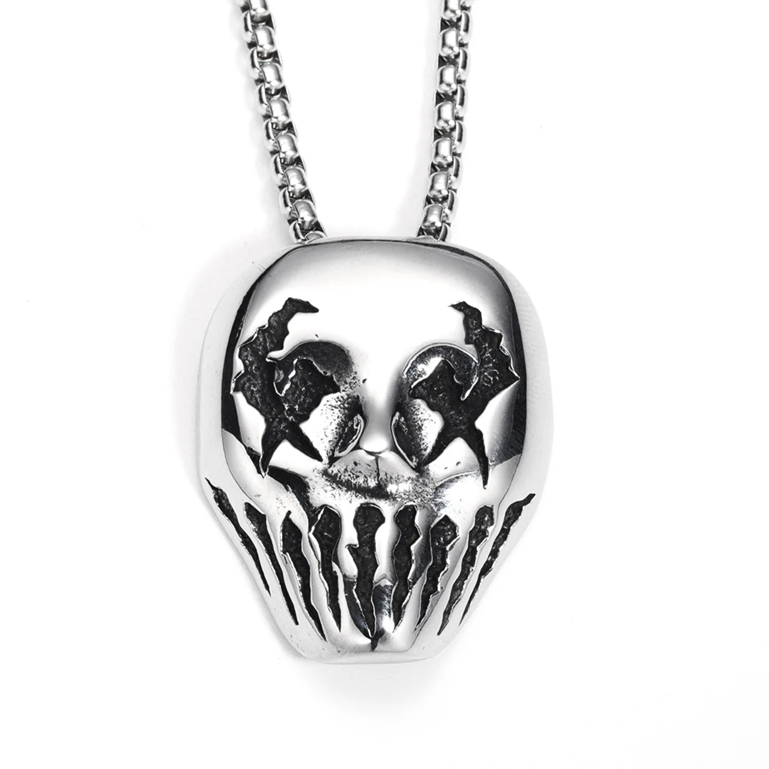 

Europe America Titanium Steel Silver Color Mask Joker Necklace UNISEX Punk Hip-hop Horror Atmosphere Halloween Party Necklace