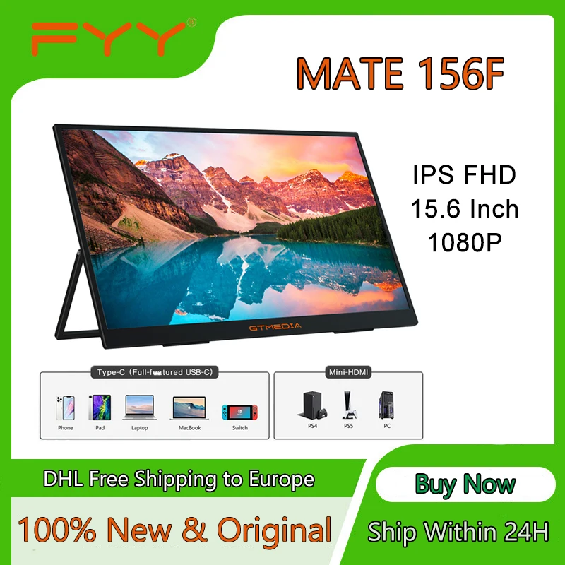 

GTMEDIA MATE 156F Portable Monitor 15.6 Inches IPS FHD Screen 1920*1080 Support 178 Wide Viewing Angles HDR Rendering Contrast