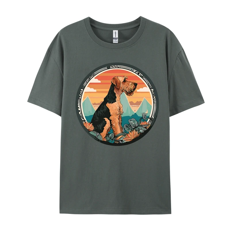 Airedale Terrier Dog Art Deco Aesthet T Shirts Men T Shirt Printed T-shirts Mens Normal Drop Shipping Big And Tall T Shirts