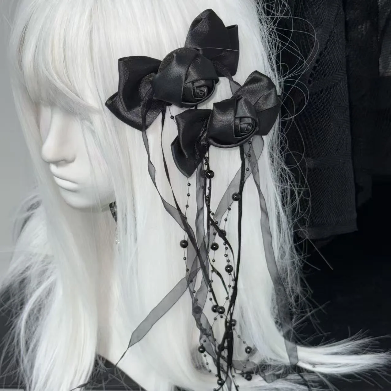 

【1 пара】Заколки для волос с черными розами, аксессуары в стиле Лолита Y2K, черные кружевные заколки для волос, готические заколки, аксессуары для волос