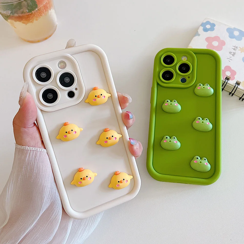 3D Cute Frog Chick Lens Protection Matte Silicone Phone Case For iphone 15 11 12 13 14 Pro Max 7 8 Plus X Xs 12 Mini Soft Cover