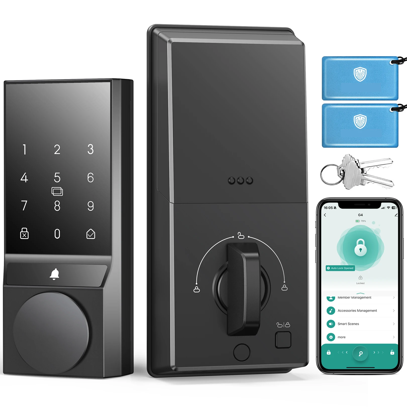 

Smart Door Lock, Keyless Entry Door Lock with Doorbell, Smart Deadbolt Lock for Front Door, App Control,Auto-Lock,with Bluetooth