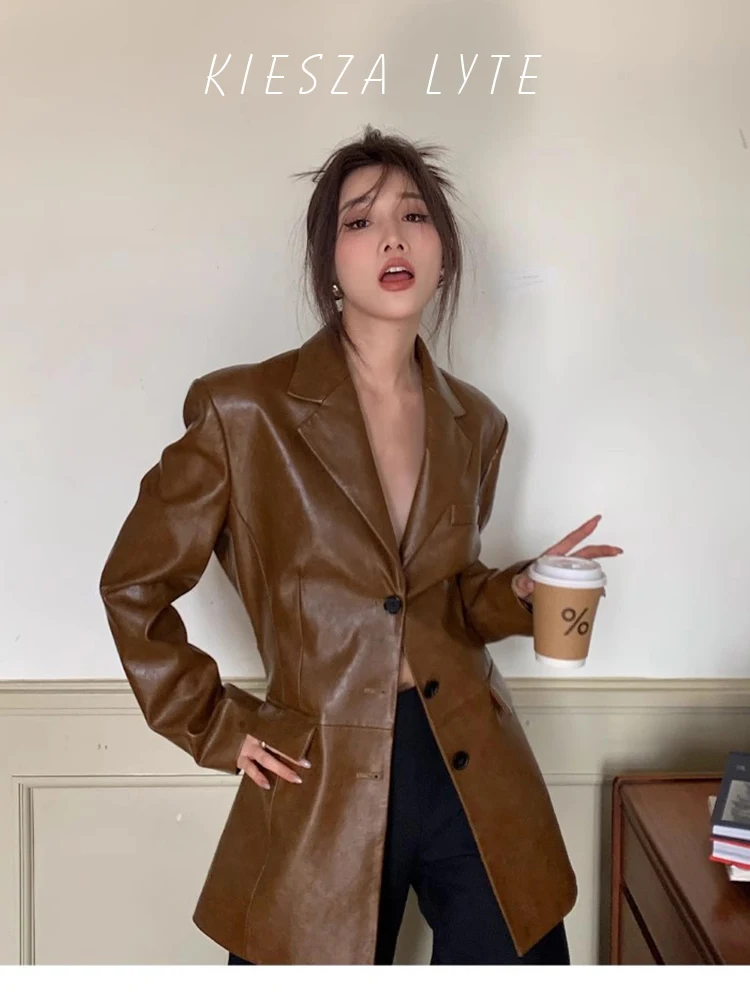 

2024 New Arrival Street PU Leather Jacket Women's High-end Explosive Jacket Middle-long Coat Waistcoat Spring Fashion Collection