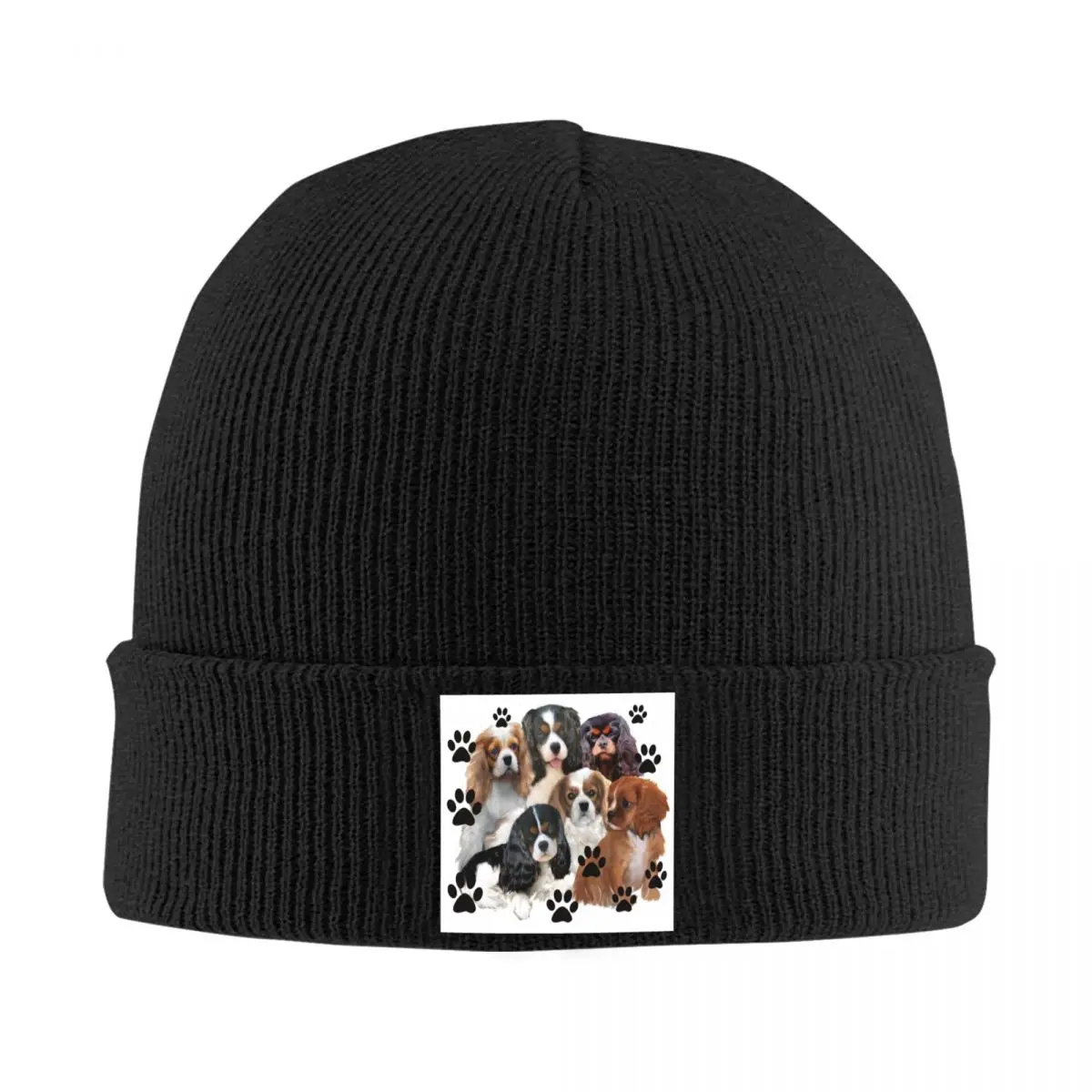 Custom Cavalier King Charles Spaniel Family Group Skullies Beanies Caps Winter Warm Knitting Hats Adult Unisex Dog Bonnet Hat