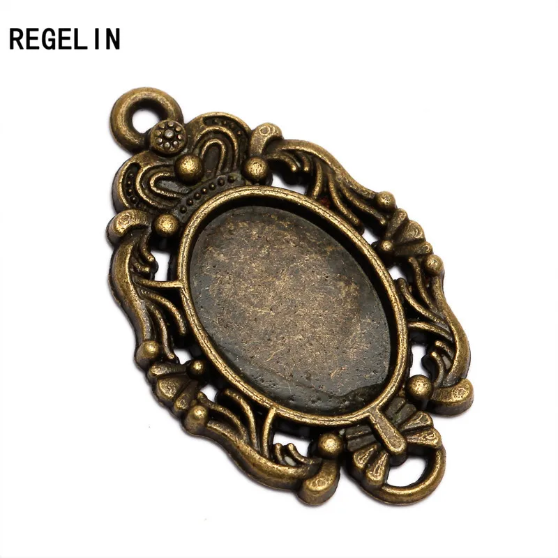 REGELIN 20pcs/lot Antique Bronze/Antique Silver Zinc Alloy Cameo Cabochon Base Setting Oval Blank Pendants Tray Inner 14*10 mm