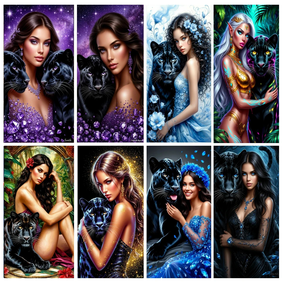 

5D большая алмазная живопись красивый эльф женщина черная пантера пейзаж полная квадратная круглая мозаика Алмазная вышивка крестиком