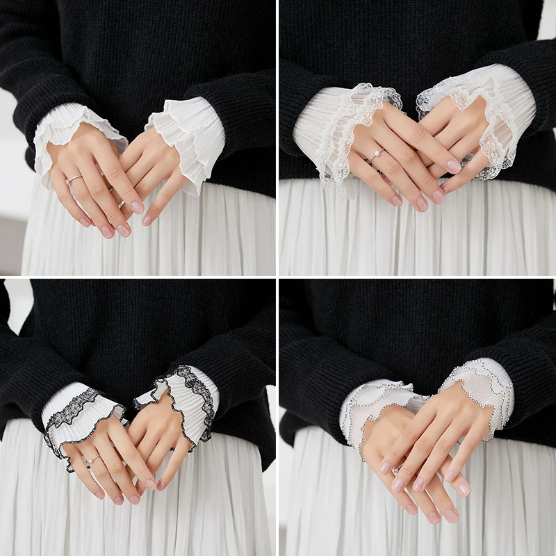 

Female Ruffles Fake Sleeve Wrist Warmers Sweater Fake Flare Sleeves Fake Sleeve Elbow Sleeve Cuff Arm Cover Lace Cutout Gloves