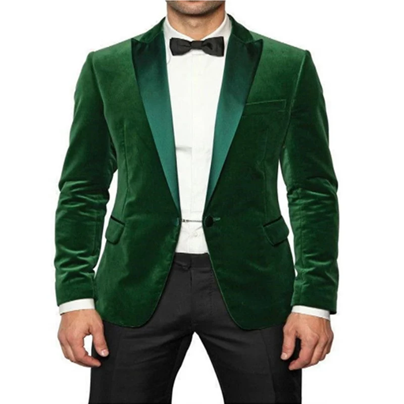 

Green Velvet Smoking Men Suits 2024 Slim fit Wedding Groom Tuxedo 2 Piece Dinner Jacket with Black Pants Male Fashion Costume