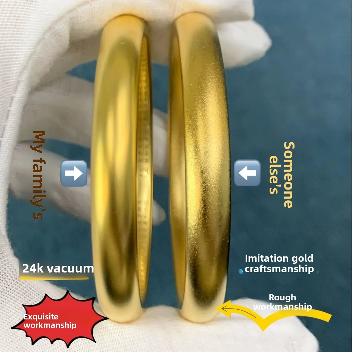 24k Real Gold Plated Chinese Traditional Lucky Blessing Vintage Plain 10mm Dome Bangle Long Lasting Color Retention Womens Feng