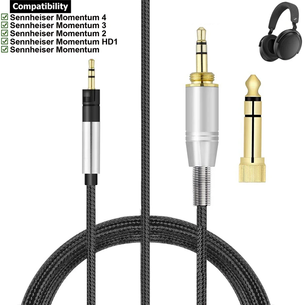 OFC Substituição Trançado Cabo para Sennheiser, Over-Ear Headphones, Cabo de Extensão, Sennheiser Momentum 1.0, 2.0, 3.0, 4.0, 1, 2, 3, 4, HD1, 6,35 milímetros