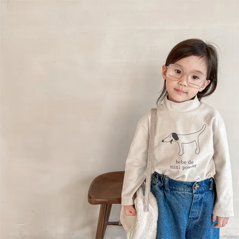 

Winter Boys and Girls brushed high collar base T shirts 1-6 Years Children cartoon dog long sleeve Pullover