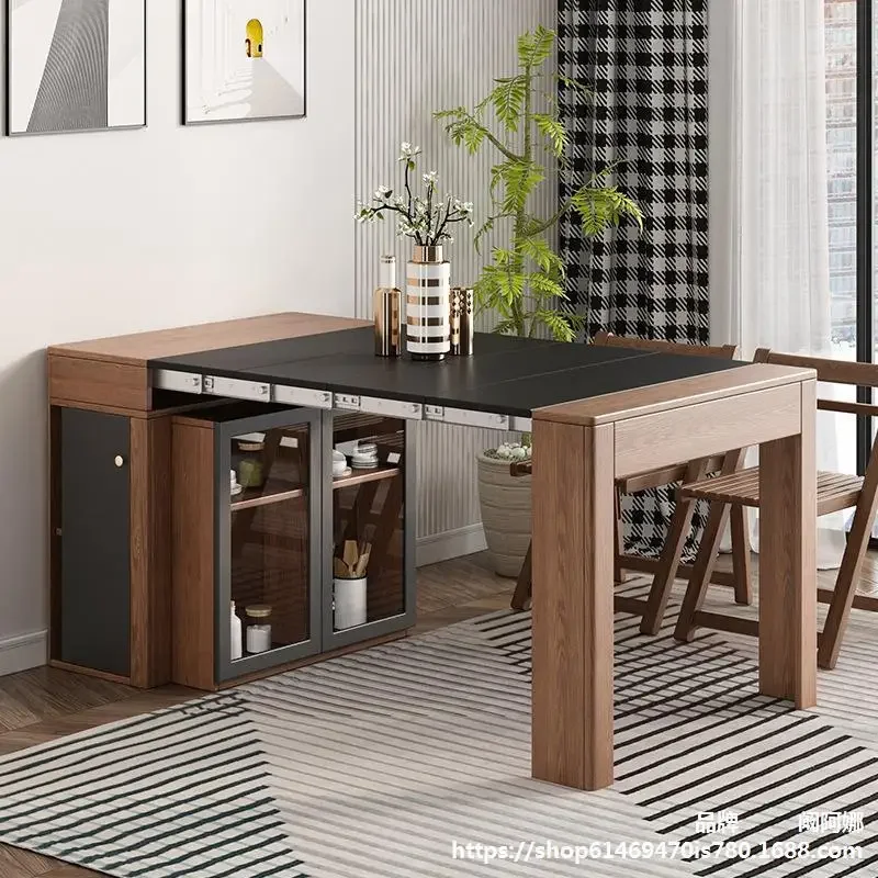 Nordic Small Apartment Retractable Dining Table And Chair Combination Modern Simple Folding Storage Side Cabinet