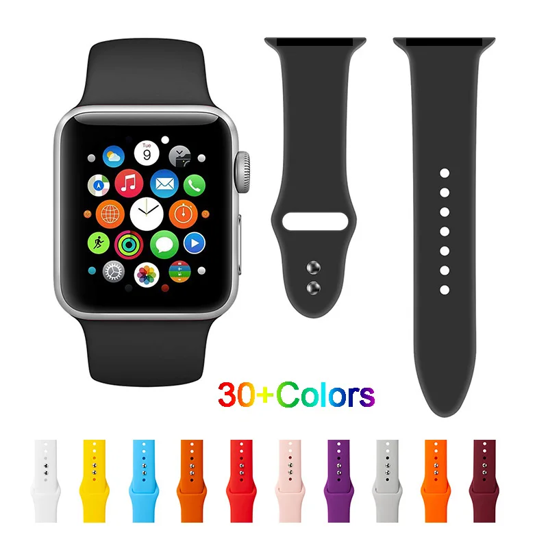 Silicone Band for Apple Watch Series 3 4 5 6 SE 7 8 iWatch Bracelet 38mm 40mm 41mm 42mm 44mm 45mm 49mm Ultra Apple Watch Strap