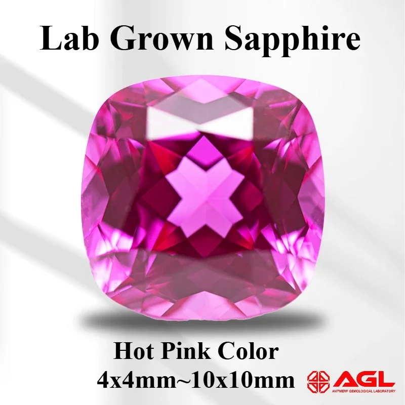 Lab Grown Sapphire Cushion Cut Hot Pink Color Extremely Shiny Loose Gemstone for DIY Jewelry Making for AGL Certificate