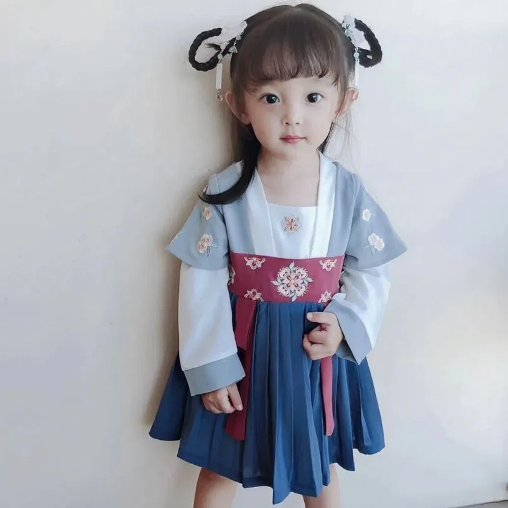 Children\'s Long-sleeved Dress Spring and Autumn Girl Baby Dress Hanfu Tang Suit Chinese Style Toddler Dress